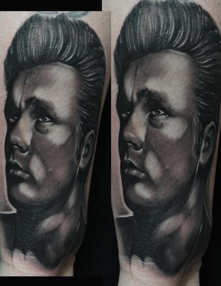 Mike Demasi - James Dean Black And Gray Portrait Tattoo Mike DeMasi Art Junkies Tattoo